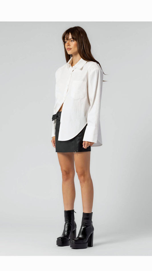 Women's White Long-Sleeve Shirt with Big Cuffs